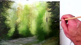 Unique way to paint Deep Forest Path in Sunlight  Big Oval Brush  Acrylics [upl. by Eidissac178]