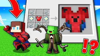 JJ and Mikey Crafting the SPIDERMAN ARMOR  Minecraft Maizen [upl. by Noraa]