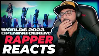 Rapper Reacts to League of Legends Worlds 2023 Opening Ceremony  NewJeans HEARTSTEEL and More [upl. by Kerry]