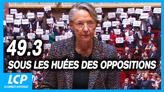 Réforme des retraites  Élisabeth Borne active le 493 sous les huées des oppositions [upl. by Asilaj592]