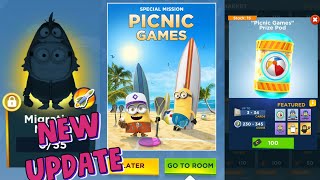 Minion Rush Update PICNIC GAMES New Special Mission and New Rewards prize pods in minions game [upl. by Mert]