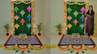 Mehandi Decoration IdeasHaldi decoration Sankranti decorationtraditional festival backdrop setup [upl. by Della]