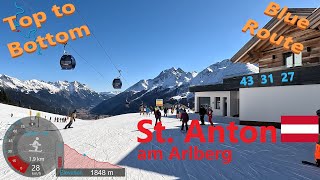 4K Skiing St Anton am Arlberg Blue Route Top to Bottom From Kapall Pistes 43 31 27 GoPro HERO11 [upl. by Leasia]