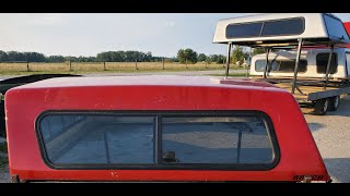 Walkaround of used fiberglass high rise topper for sale Fits 9401 Dodge ram 65 bed Clear peeling [upl. by Acile565]