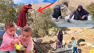 End of cementing on the roof of the hut by Narges and the help of the neighbor woman [upl. by Acireed810]