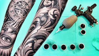 TATTOO TIMELAPSE  ROSE amp POCKET WATCH SLEEVE [upl. by Arturo]