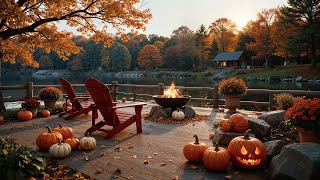 Autumn Lakeside Halloween Escape Cozy Fire Pit Pumpkins and Nature Sounds for Relaxation Working [upl. by Mcclenon]