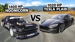 EV vs ICE Drag Race Tesla Model S Plaid vs Lia Blocks 1400hp AWD Hoonicorn [upl. by Niko]