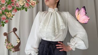 Sewing a ruffle jabot collar blouse [upl. by Ros]