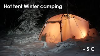 Solo winter hot tent camping in heavy snowfall [upl. by Lud]