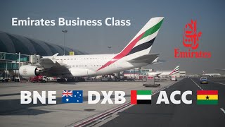 EMIRATES BUSINESS CLASS  Flight to ACCRA GHANA from BRISBANE AUSTRALIA via DUBAI UAE [upl. by Eeralih792]