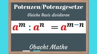 POTENZEN amp Potenzgesetze 2 Potenzgesetz Einführung  Gleiche Basis dividieren  ObachtMathe [upl. by Hally]