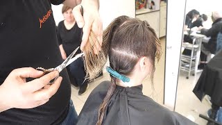 BLONDE LAYERED HAIRCUT WITH SIDE BANGS  AMAZING HAIRCUT FOR WOMEN [upl. by Leiruh641]