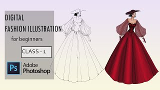 DIGITAL FASHION ILLUSTRATION for beginners class 1 illustration in photoshop [upl. by Liggitt]