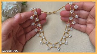 How to Make Beaded Necklace with Seed Beads Easy Simple Beading Tutorial [upl. by Buroker]