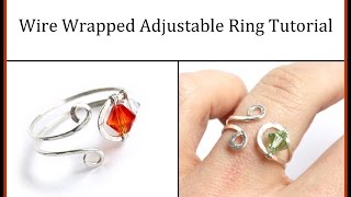 Easy Jewelry Tutorial  Wire Wrapped Adjustable Ring with Crystals [upl. by Sammons897]