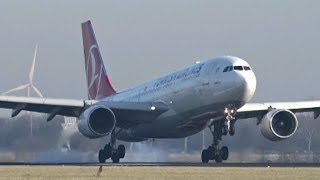 HARD LANDING FOR AN A330 Turkish Airlines A330200 at Amsterdam Schiphol Airport [upl. by Leunamne496]