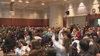 Loudoun Co School Board meeting halted by families opposing the mask mandate [upl. by Coralie483]