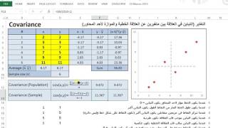 Covariance using Excel التغاير التباين في العلاقة بين متغيرين عن العلاقة الخطية والموازاة للمحاور [upl. by Jacquenette]