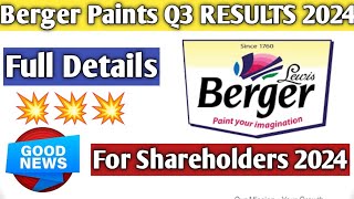 Berger Paints Q3 Results 2024Berger Paints Share result today Berger Paints share news 2024 [upl. by Epstein]