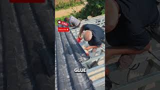 installation of the roof tiles with glue type material to fix the tiles and making it water proof [upl. by Popper]