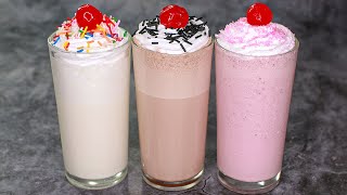 3 Milkshake Recipe  Vanilla Milkshake  Chocolate Milkshake  Strawberry Milkshake  Yummy [upl. by Notsew]