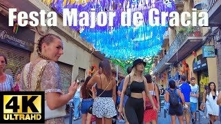 🔴Festa Major de Gracia Walking Tour 4K Barcelona [upl. by Rolyak]