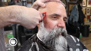 Massive Beard Trim with Great Haircut for Thin Hair  The Dapper Den Barbershop [upl. by Barrett526]