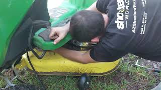 John Deere S140 Deck Belt Replacement [upl. by Nolla]