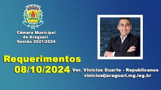 Requerimentos Vereador Vinícius Duarte 08102024 [upl. by Orhtej]