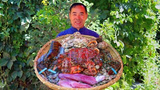 King Crab Lobster Squid Sea Snails amp Oyster Marinated in Fresh Chili Sauce  Uncle Rural Gourmet [upl. by Yadrahs]