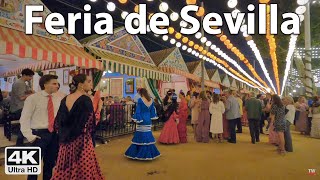 Feria de Abril de Sevilla 🥂 Sevilles Feria de Abril at night 💃4k Virtual Walk Tour Spain 🇪🇸 [upl. by Merline]