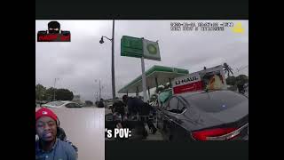 Big Peso Armed Robber Crashes Head on with Police Cruiser Reaction [upl. by Anaes795]