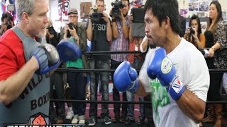 Pacquiao vs Bradley 2  Pacquiao full media workout wFreddie Roach [upl. by Imaj]