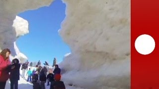 Amazing phenomeon Rare ice caves form on frozen Great Lakes in extreme winter weather [upl. by Packer322]