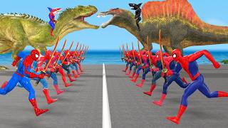 Siêu nhân nhện🔴Spider Man sword Attacks Dinosaur T rex Rescue 5 Superheroes vs Venom vs Joker spider [upl. by Harlen]