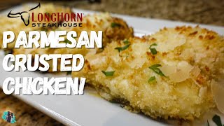 PARMESAN CRUSTED CHICKEN  LONGHORN  DIY EASY DATE NIGHT DINNER RECIPE [upl. by Acinorrev]