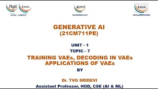 UNIT  1TRAINING VAEs DECODING IN VAEs APPLICATIONS OF VAEs [upl. by Ahsets838]