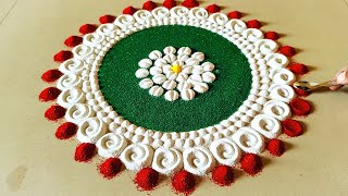 GREEN Color Rangoli Design For Navratri Festival Day 2  Purattasi Masam Rangoli  Festival Rangoli [upl. by Sisenej]