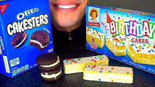 ASMR OREO CAKESTERS LITTLE DEBBIE BIRTHDAY CAKES COMMERCIAL REVIEW RECIPE AD EATING SOUNDS CHANNEL [upl. by Havener23]