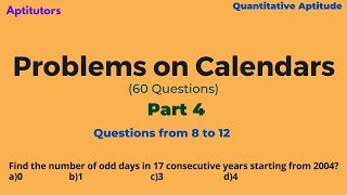 Problems on Calendars4Aptitude ShortcutsFinding the number of odd daysCampus Placements [upl. by Ostap]