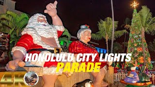 4K Witness the Mesmerizing Honolulu City Lights Parade in Downtown Honolulu [upl. by Harbison]