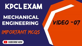 KPCL EXAM  MECHANICAL ENGINEERING important MCQs  USEFULL for AE amp JE [upl. by Dehnel627]