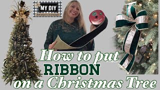 HOW TO PUT RIBBON ON CHRISTMAS TREE  ELEGANT CHRISTMAS TREE  EASY RIBBON TUTORIAL  EMERALD GREEN [upl. by Hollerman]