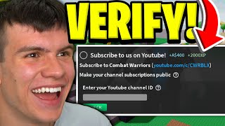 How To VERIFY YOUTUBE CHANNEL In Roblox Combat Warriors For FREE REWARDS [upl. by Aikas]