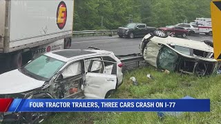 Four tractortrailers three vehicles involved in crash on I77 in Carroll County [upl. by Keli]