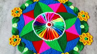 Simple rangoli designs with colours  Diwali Rangoli  Diwali special Rangoli design  Easy Rangoli [upl. by Enyawd]