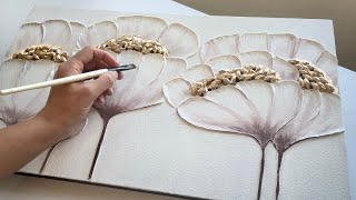 DIY White Flower Texture Art On Canvas 3D Flower Texture Painting Wall decor Ideas  Gold Leaf Art [upl. by Ydahs]