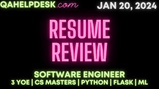 Resume Review 3 YOE Software Engineer [upl. by Ateuqal]