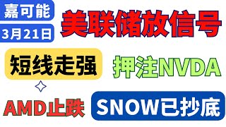 【美股嘉可能】美联储放鸽派信号！短线走强！押注NVDA！AMD止跌，SNOW已抄底！QQQ SPY MU PDD SOXL TLSA MSFT MARA COIN MSTR META IWM [upl. by Shayn]